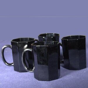 Retro 1980's Octime Black Glass 10oz. Coffee Mugs by Arcoroc